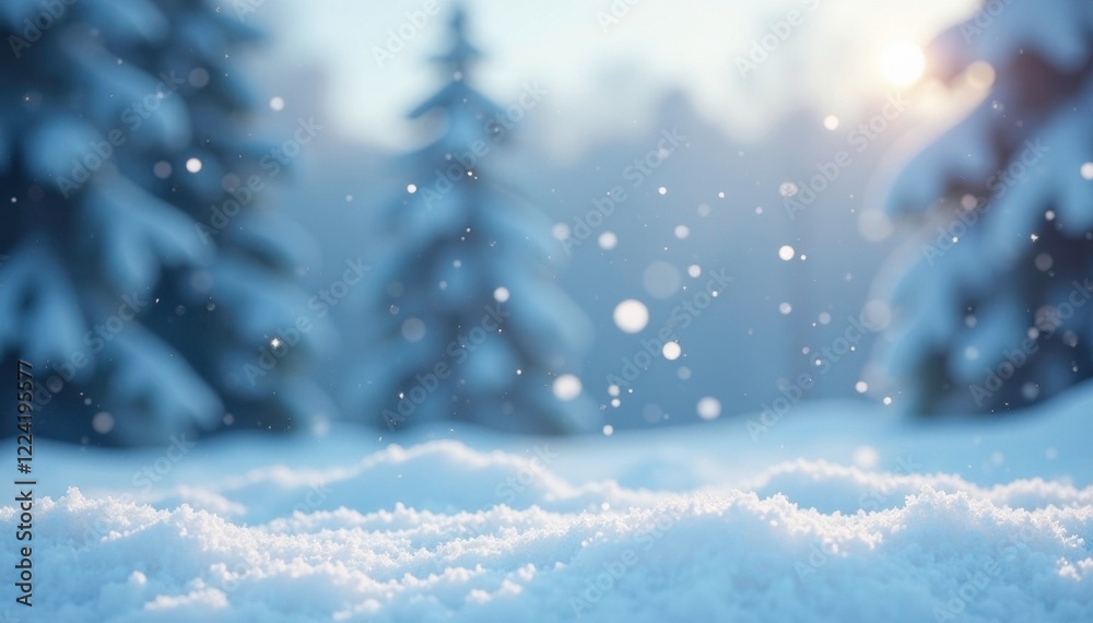 Softly falling snowflakes on a serene winter landscape, Flaky snow, Snowfall, Cold weather