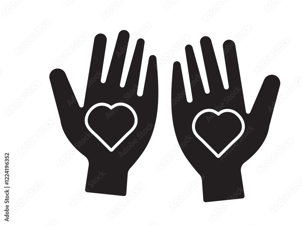 Heart in hand icons set. Hands holding heart icon. Love icon. Health, medicine symbol. Healthcare hands holding heart flat and line style - stock vector Heart in hand icons set. Hands holding heart icon. Love icon. Health, medicine symbol. Healthcare hands holding heart flat and line style - stock vector