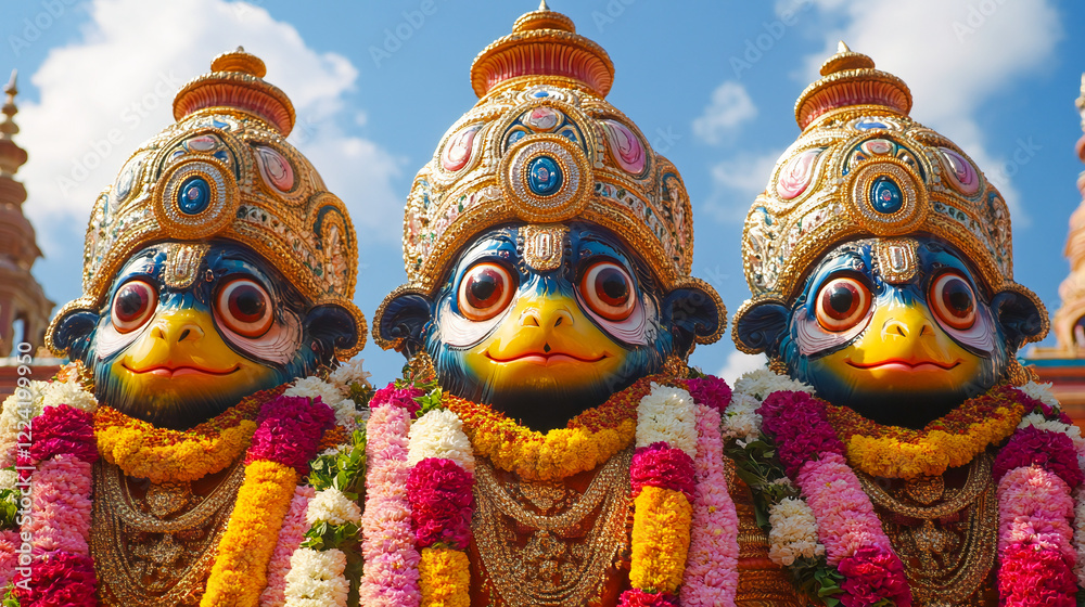 Fototapeta premium Hindu temple dedicated to Jagannath festive and celebratory of the Jagannath Rath Yatra
