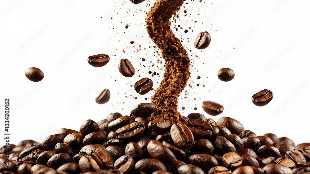 Obraz premium Falling Coffee Beans Isolated on White Background