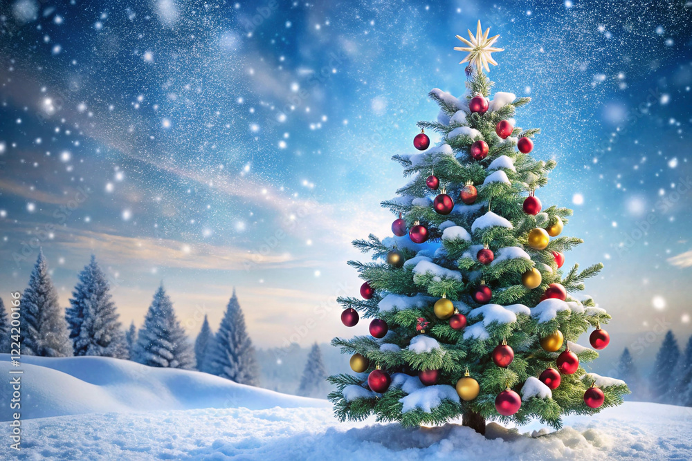 Obraz premium Snowy Christmas tree landscape.