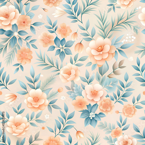 Wallpaper Mural Peach Floral Pattern. Seamless Pastel Flower Background Torontodigital.ca