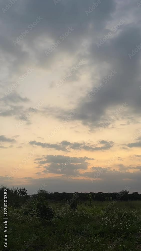Vertical Time lapse of majestic cloudy sky with sun over horizon Vertical Time lapse of majestic cloudy sky with sun over horizon