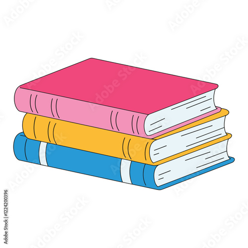 Stack of three colorful books vector illustration. Books of various colors neatly stacked, ideal for educational, library, or reading themed designs.