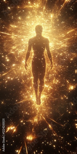 Wallpaper Mural Mystical Silhouette of a Human Figure Surrounded by Radiant Golden Light Torontodigital.ca