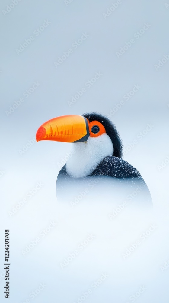 Fototapeta premium Vibrant toucan chick portrait lush jungle macro soft focus serenity wildlife beauty