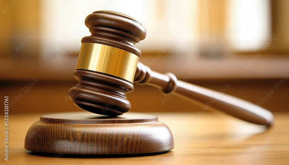 close up of gavel resting on wooden base, symbolizing justice and authority in courtroom setting. warm tones evoke sense of seriousness and professionalism close up of gavel resting on wooden base, symbolizing justice and authority in courtroom setting. warm tones evoke sense of seriousness and professionalism