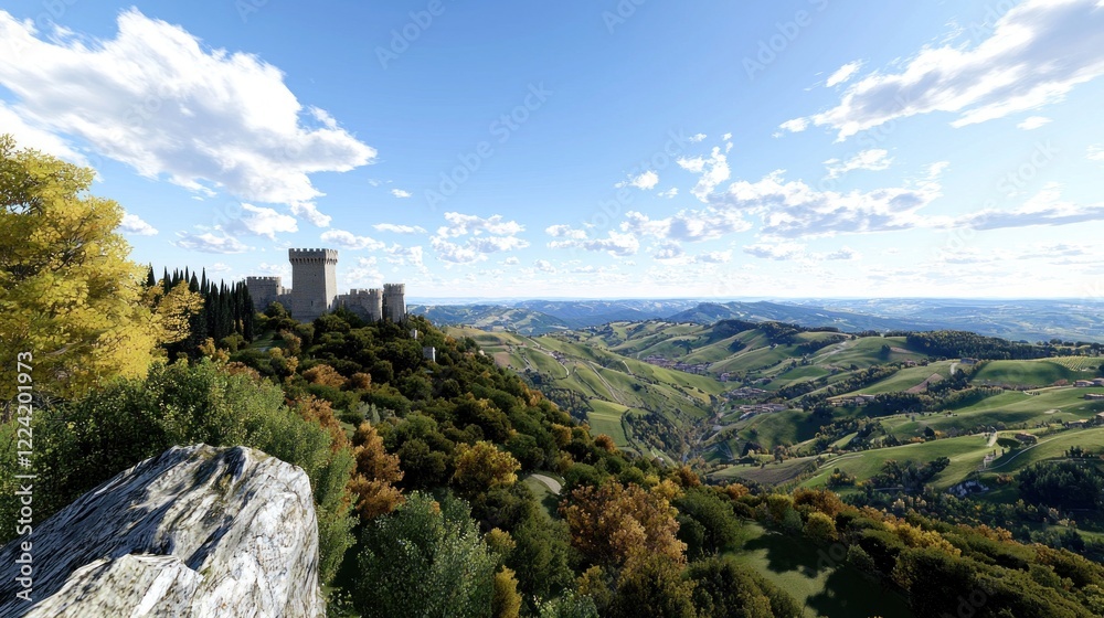 Obraz premium Hilltop Towers and Rolling Valley Landscape