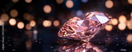 A stunning pink diamond glistens against a blurred bokeh background, showcasing its brilliance and elegance.
