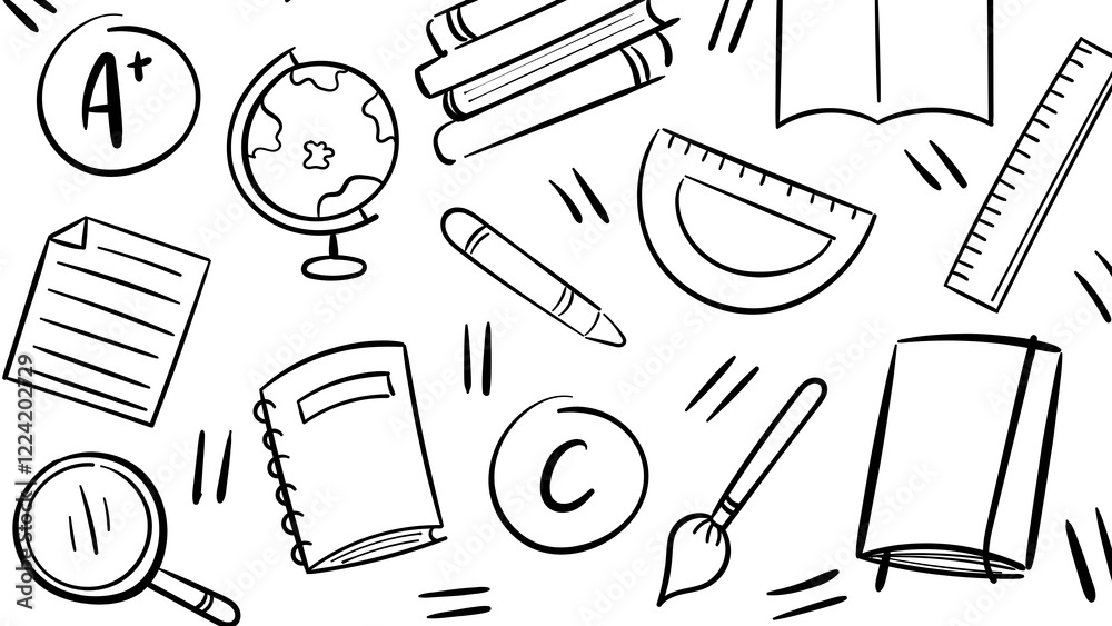 Smart Education A Detailed and Thoughtful Background Illustration Showcasing a Wide Range of School Tools and Learning Icons for a Knowledge-Driven Design. Smart Education A Detailed and Thoughtful Background Illustration Showcasing a Wide Range of School Tools and Learning Icons for a Knowledge-Driven Design.