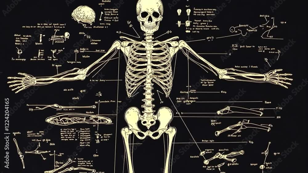 Vintage Anatomical Skeleton: A detailed vintage illustration of the ...