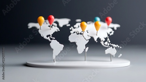 Colorful Location Pins on a World Map Global Travel and Exploration