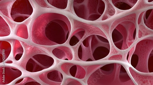 Microscopic view of human bone structure, intricate network of trabeculae photo