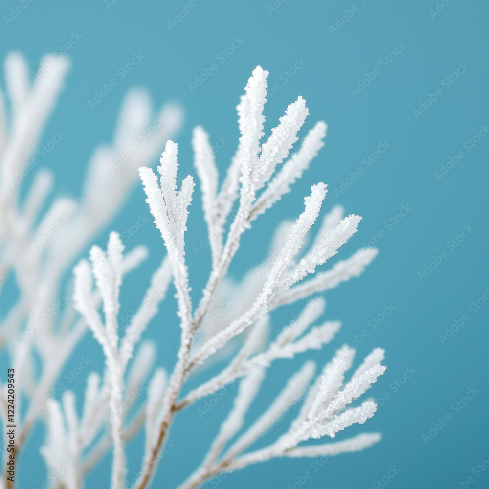 Frosted branches against blue background, serene and icy Frosted branches against blue background, serene and icy
