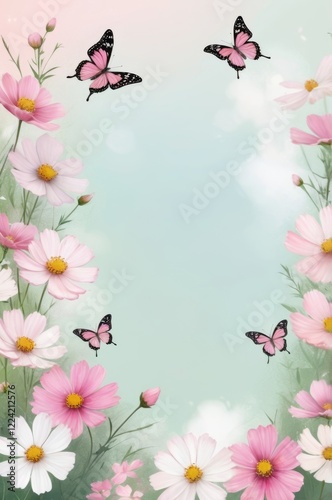 Butterfly and flower background. Pastel colors.