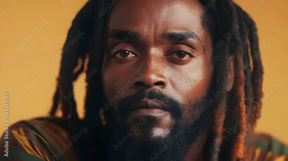 Close-up portrait of man with dreadlocks in warm orange background : Generative AI Close-up portrait of man with dreadlocks in warm orange background : Generative AI