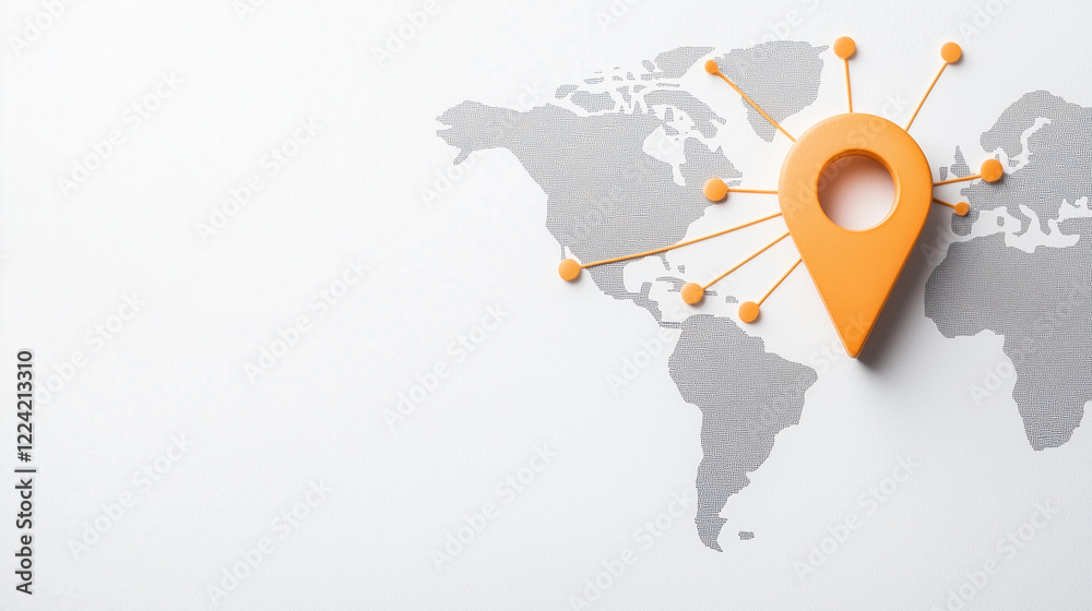 Obraz premium A flat map pin representing the concept of network and connection, symbolizing digital communication and global reach. Ideal for tech, communication, and connectivity-themed designs.