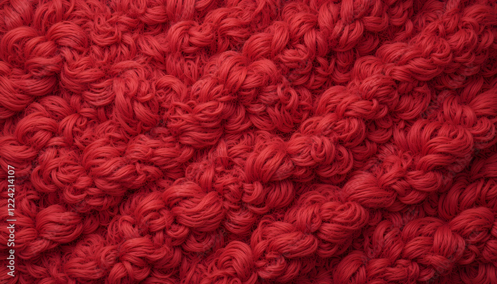 Fototapeta premium Warm Red Knitted Fabric with Intricate Woolen Pattern – HD Close-Up 