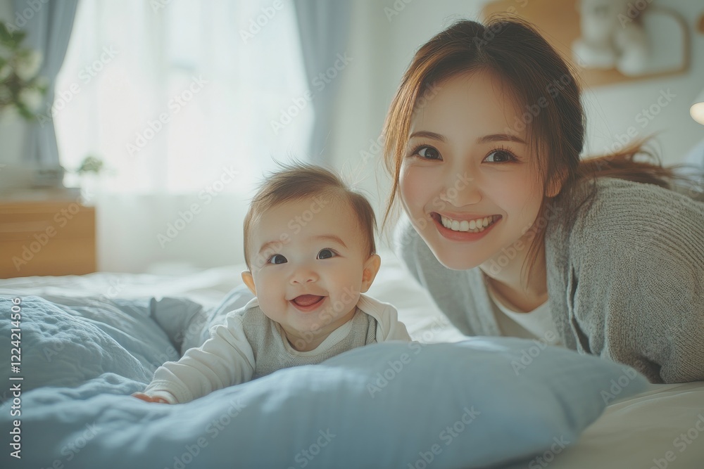 Smiling mother and baby enjoying quality time together Smiling mother and baby enjoying quality time together