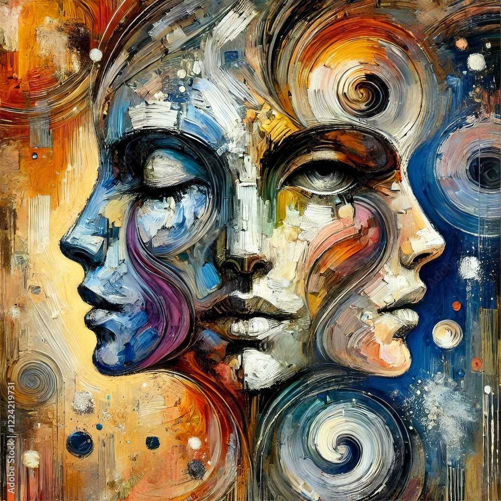Abstract Faces Acrylic and oil paint swirls textured palette kni Abstract Faces Acrylic and oil paint swirls textured palette kni