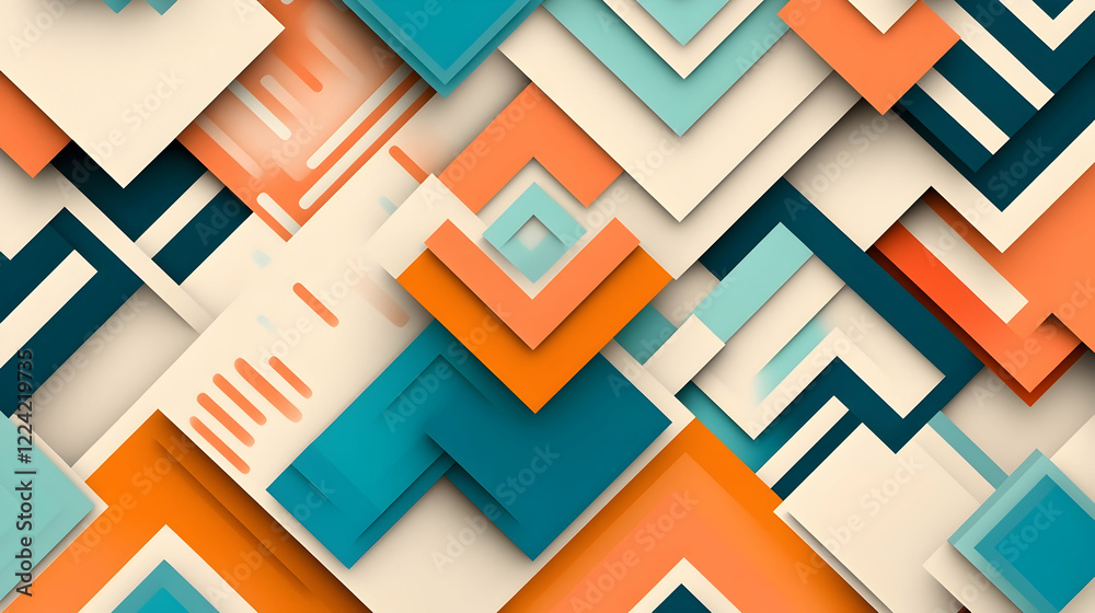 Abstract geometric shapes, overlapping layers, vibrant colors, background pattern, design element Abstract geometric shapes, overlapping layers, vibrant colors, background pattern, design element