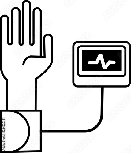 Blood Pressure human hand icon, Blood Pressure Monitor vector graphic design elements, Heartbeat line, Cardiogram icons, sign. Heart pulse silhouette, Emergency Services, on transparent background