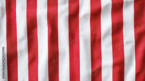 A vibrant fabric featuring alternating red and white stripes, conveying a cheerful and lively aesthetic.