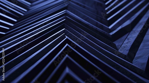 Modern, Abstract Black and Dark Blue Background with Geometric Shapes, Line Stripes, Triangles, Angles and a Stunning 3D Effect. photo