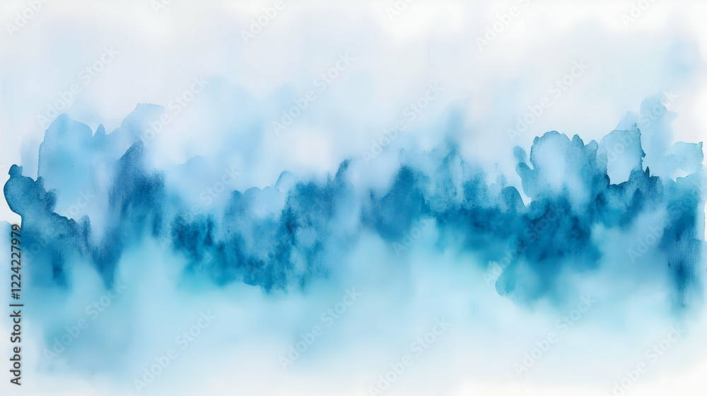 Fototapeta premium Blue watercolor cloudscape, tranquil scene, background texture