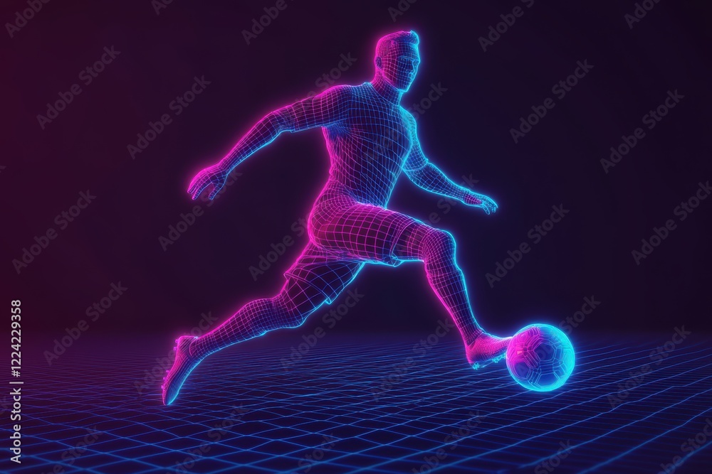 Dynamic Soccer Player in Neon Light Abstract Art