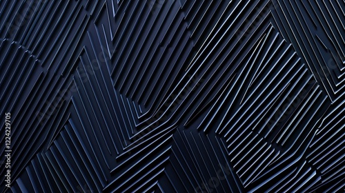 Modern, Abstract Black and Dark Blue Background with Geometric Shapes, Line Stripes, Triangles, Angles and a Stunning 3D Effect. photo