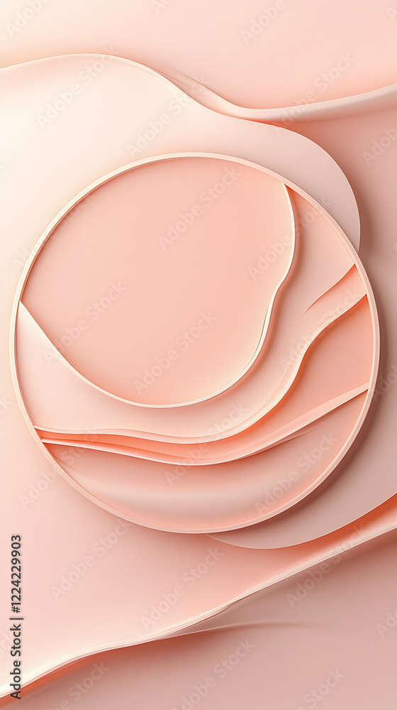 Peach abstract background, wavy design, circle frame, product display, website banner