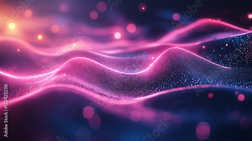 Abstract Waves of Neon Pink and Blue, Mimicking the Flow of Quantum Particles and Data Streams in a Cybernetic Environment