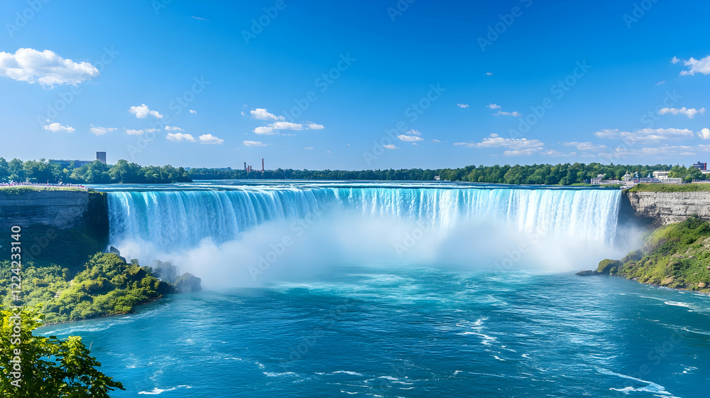Fototapeta premium Majestic Niagara Falls with Lush Greenery and Clear Blue Sky