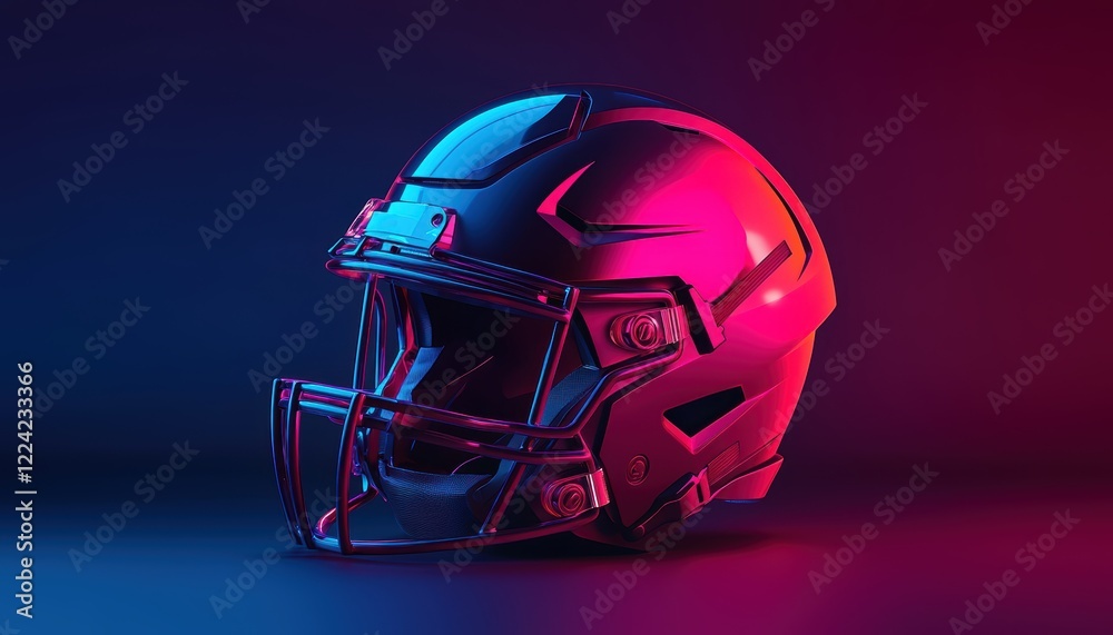 Fototapeta premium Futuristic Metallic Football Helmet in Neon Light