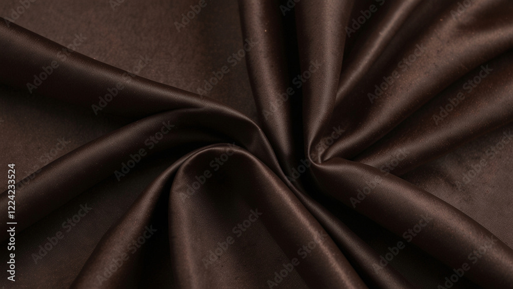 Fototapeta premium Black dark chocolate brown background made of silk satin fabric. Drapery fold crease