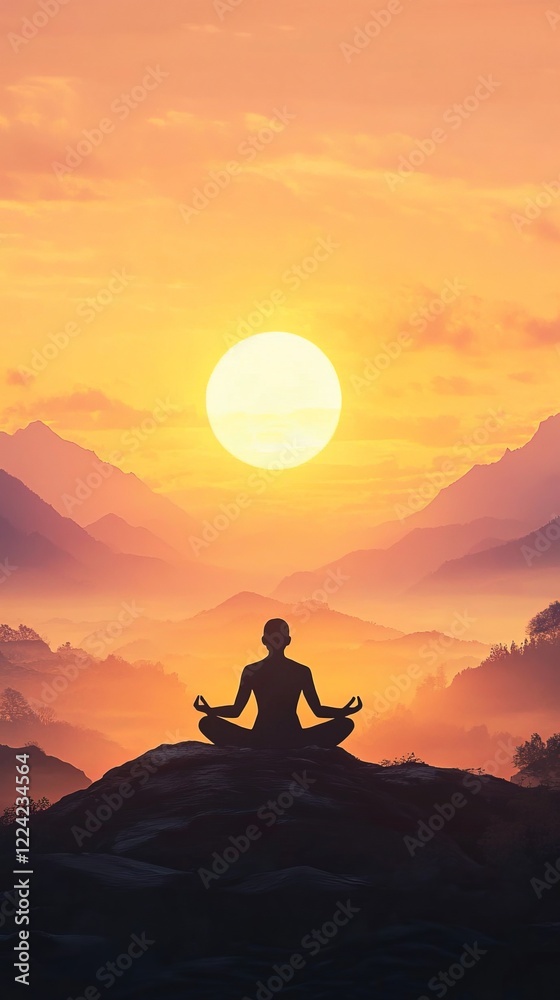 Serene Meditation at Sunrise with Silhouette of Person in Lotus Pose Serene Meditation at Sunrise with Silhouette of Person in Lotus Pose