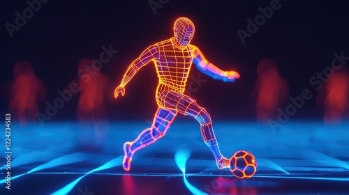 Futuristic Soccer Player Glowing Lines and Dynamic Motion