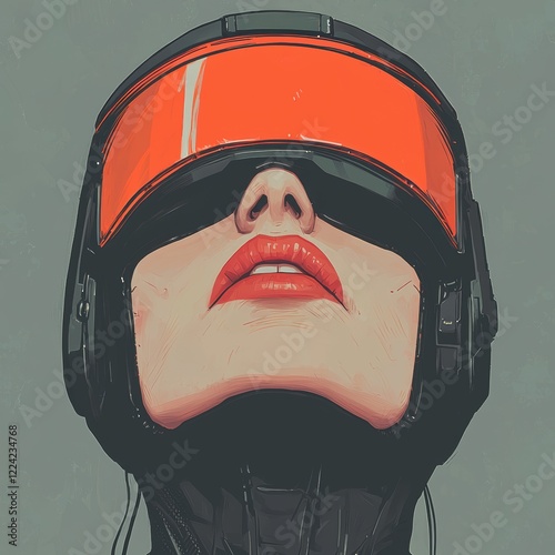 Futuristic Woman in Red Visor A Digital Portrait