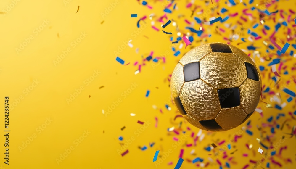 Fototapeta premium Golden Soccer Ball Celebration With Confetti