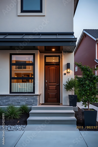 Wallpaper Mural Modern House Exterior: Contemporary Home Design, Stylish Entrance, and Evening Ambiance Torontodigital.ca