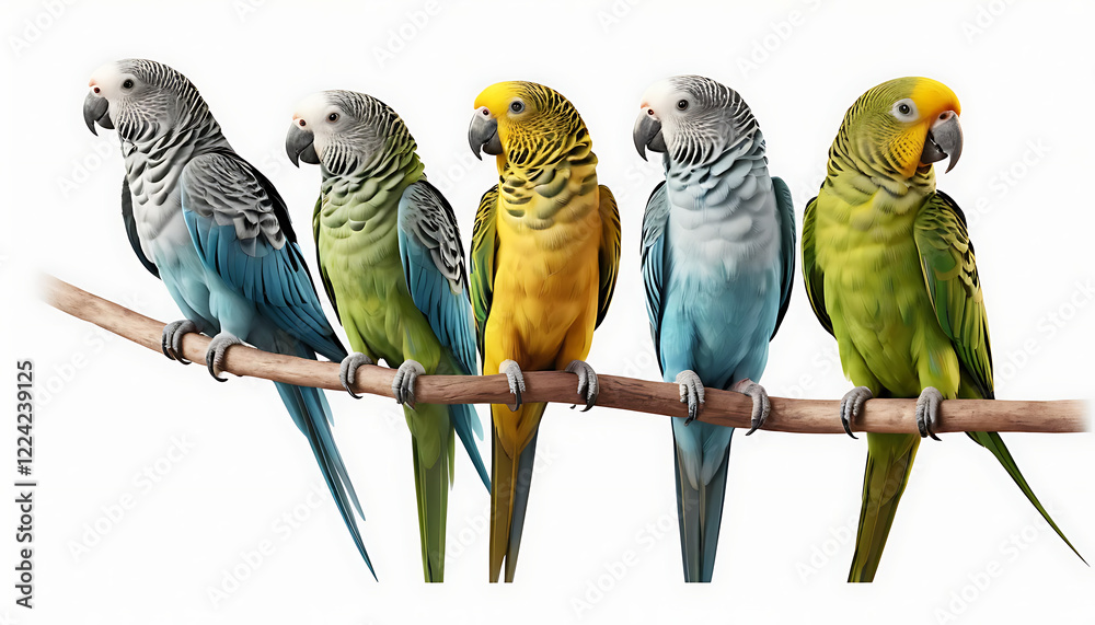 Obraz premium Colorful Parrots on Branch Perched Together Bird Photography