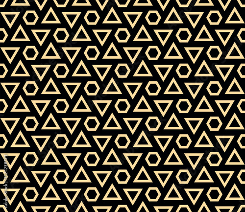 Abstract geometric pattern. A seamless vector background. Golden and black ornament. Graphic modern pattern. Simple lattice graphic design