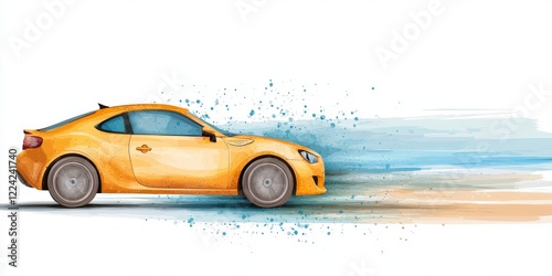 Dynamic Yellow Sports Car Illustration, Motion Blur Effect, Artistic Design, Vibrant Colors and Clean Lines photo