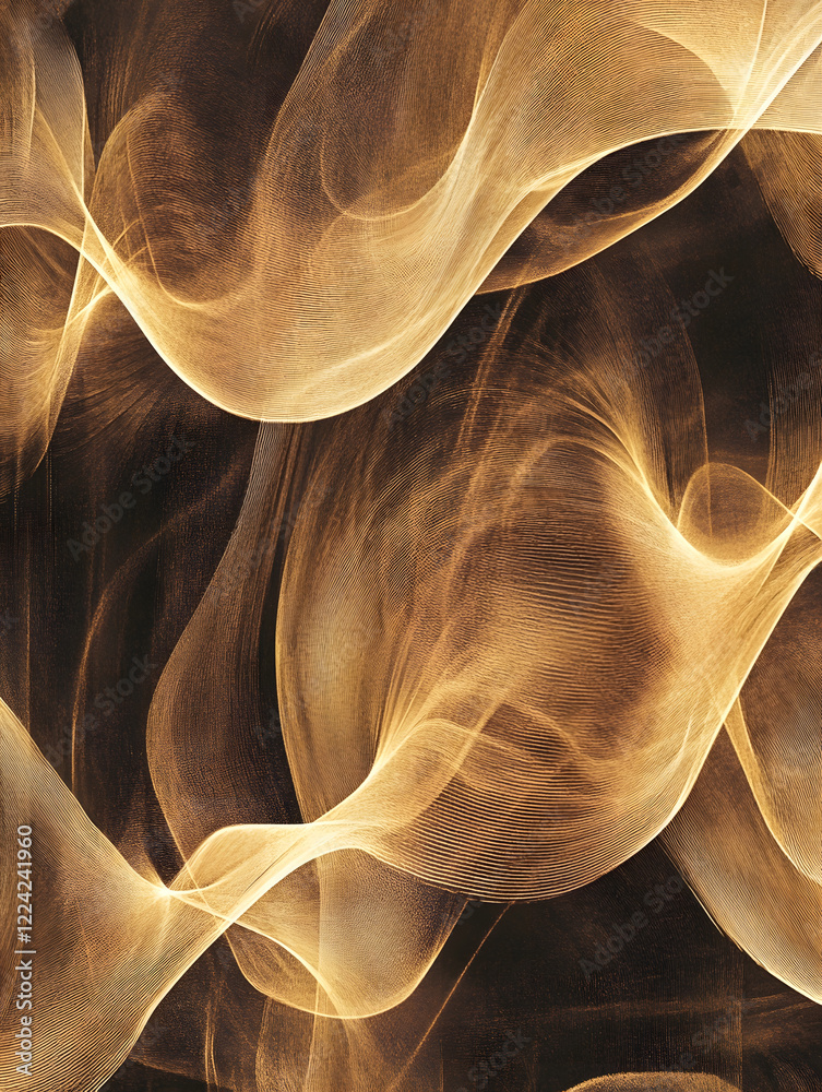 Obraz premium Ethereal Flowing Brown and Golden Abstract Smoke Light Patterns on Dark Background : Generative AI