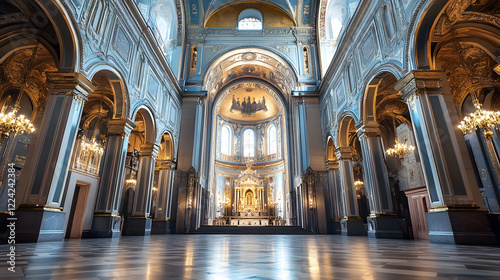Grand Interior of Ornate Cathedral with Golden Accents and Majestic Arches   Generative AI