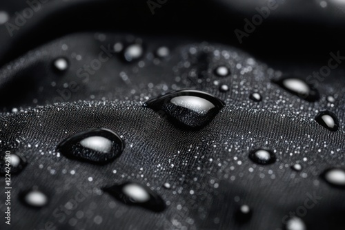 Macro Photography of Water Droplets on Dark Fabric with Dramatic Lighting and High Contrast Composition photo