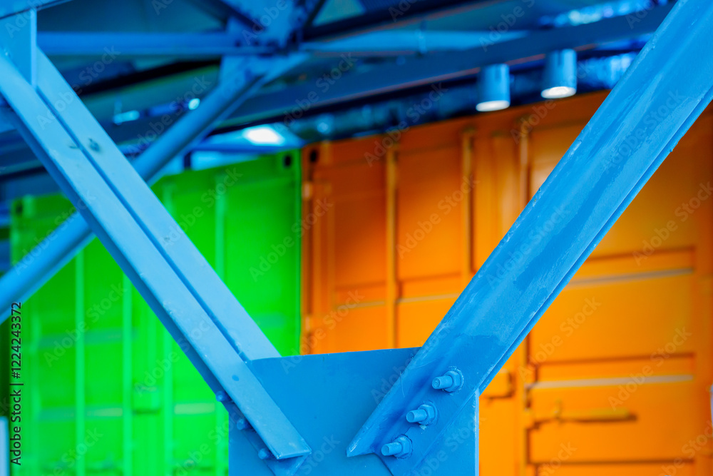 Various colorful rafters and shipping containers