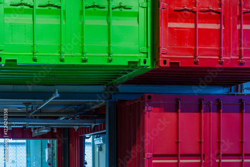 Obraz na płótnie Warehouse building with various colorful shipping containers w salonie