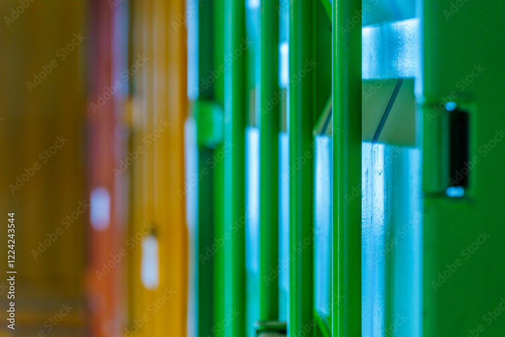 Warehouse building with various colorful shipping containers
